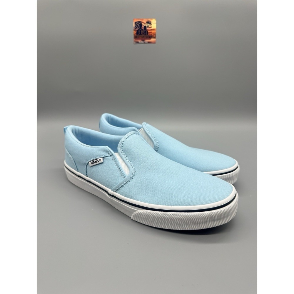 Vans Asher Slip On Shoes Crystal Blue Canvas Youth Size 6 Women 7.5 New